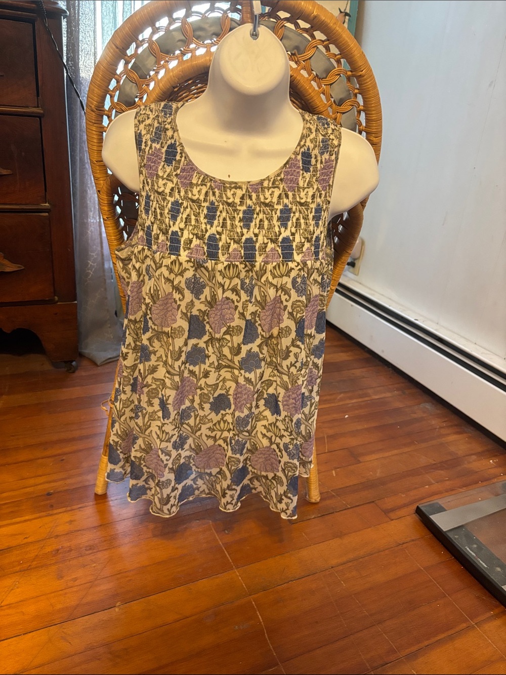 Jane and Delancey Cream Tank Top with Purple and Blue Floral Print